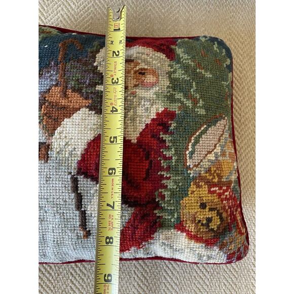 Vintage‎ Needlepoint Small Christmas Pillow Santa Teddy Bear Toy Drum Red Velvet - Picture 5 of 6